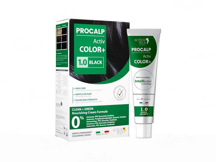 Actium Plus Procalp Activ Color+ Nourishing Gentle Permanent Colouring Cream Kit - 1.0 Black