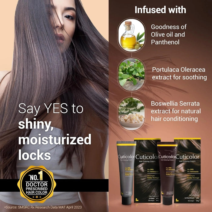 Cuticolor Hair Coloring Cream Black 2.0, 120gm