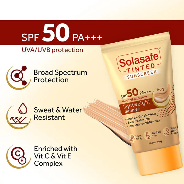 Solasafe Tinted Ivory Sunscreen SPF 50 PA+++, 40gm