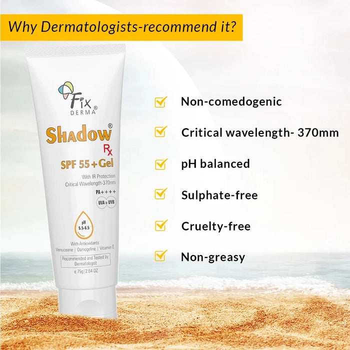 Fixderma Shadow RX Sunscreen SPF 55+ Gel ,75gm