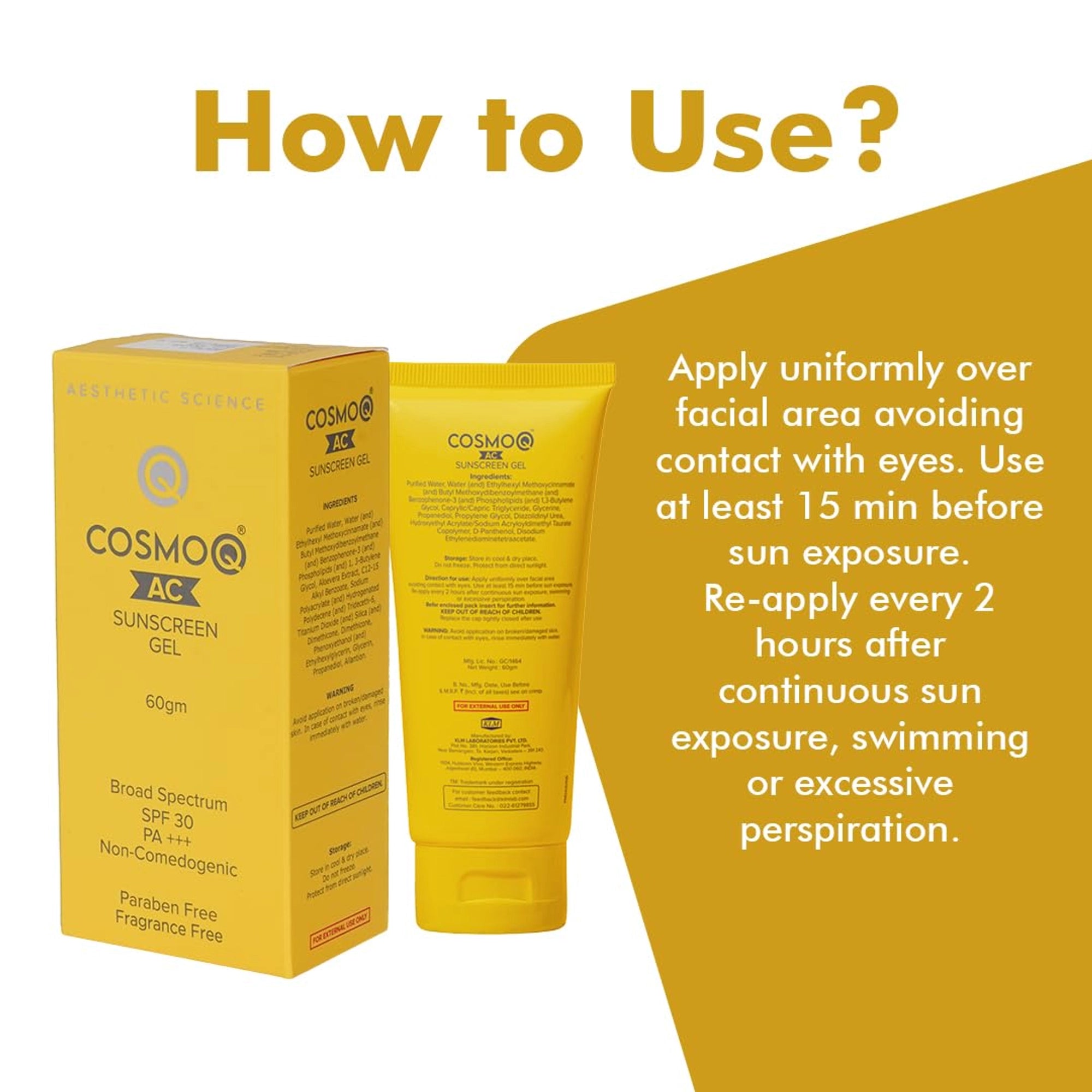 Cosmoq AC sunscreen Gel, 60 gm