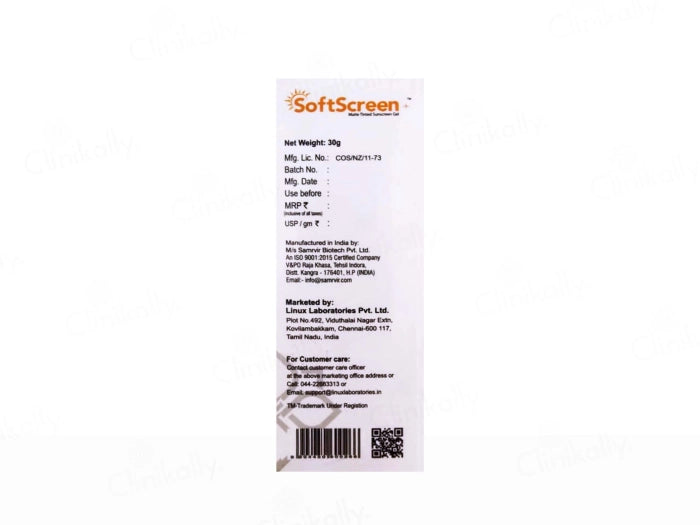 Softscreen+ Matte Tinted Sunscreen Gel SPF 50+ PA+++, 30 gm